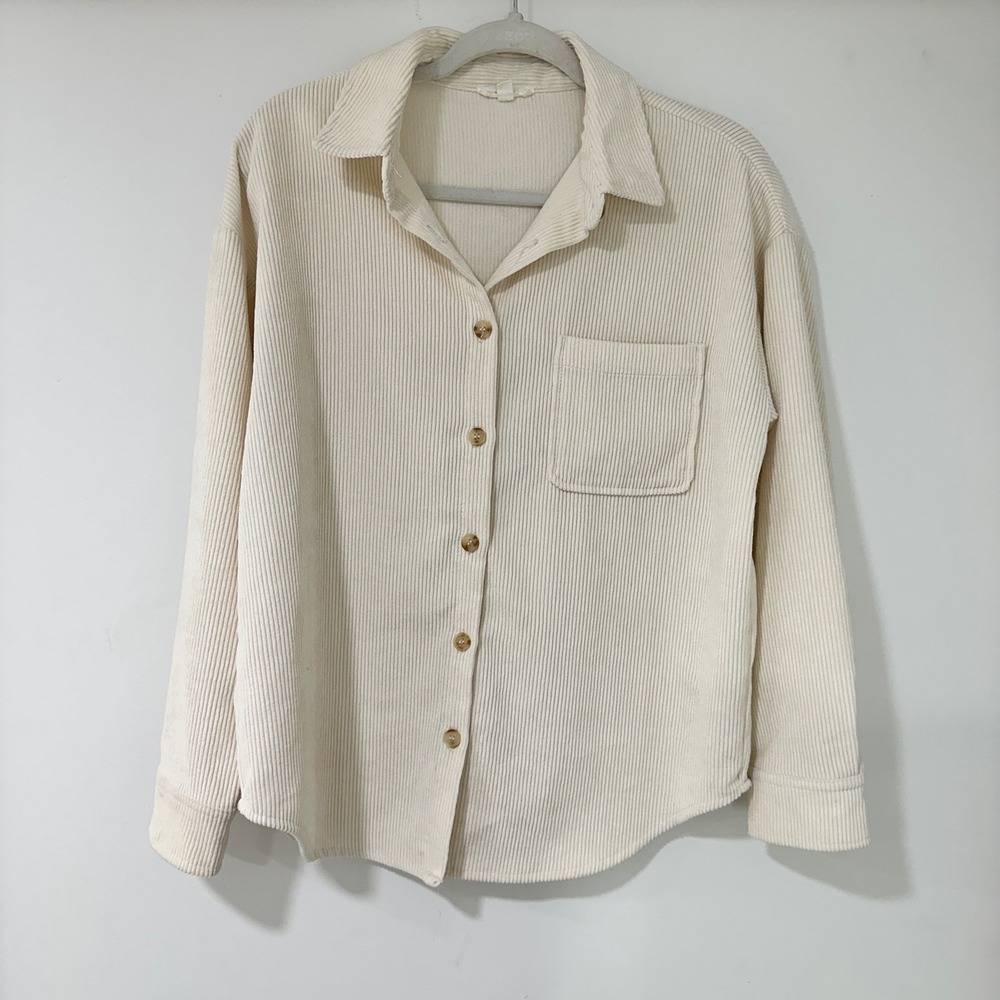 By the River Corduroy Button Down Shirt‎ Women Small Cream Ribbed | Coastal Boho